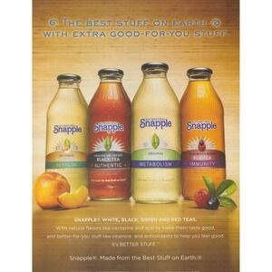 2009 Snapple Print Ad White Black Green Red Tea Varieties Beverage Advertising